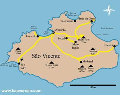 Sao Vicente Karte - Kapverdische Inseln